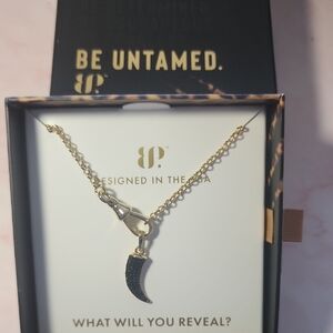 Gold Chain Necklace with Black Pave Horn Pendant - Be Untamed